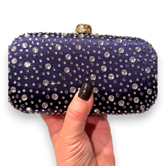 Handbag Republic Navy Crystal Skull Clutch – Rhinestone Studded Evening Bag - Picture 4 of 8
